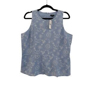 NWT Ann Taylor Floral Embroidered Eyelet Tank Top Womens 12 Blue Cottagecore